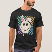 Retro Groovy Bunny Smile Face Happy Easter Day Rab T-Shirt (Vorderseite)