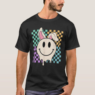 Retro Groovy Bunny Smile Face Happy Easter Day Rab T-Shirt