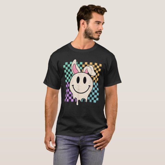Retro Groovy Bunny Smile Face Happy Easter Day Rab T-Shirt (Vorne ganz)