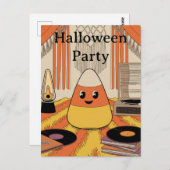 Retro, Groovy Candy Corn Halloween-Party Einladung Postkarte (Vorne/Hinten)