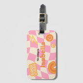 Retro Groovy Checkerboard Anpassbarer Name Gepäckanhänger (Vorderseite Vertikal)