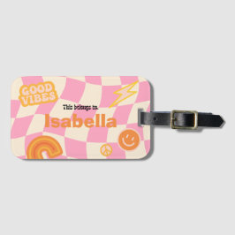 Retro Groovy Checkerboard Anpassbarer Name Gepäckanhänger