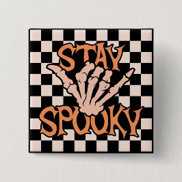 Retro Groovy Checkered Bleibe Spooky Halloween Button