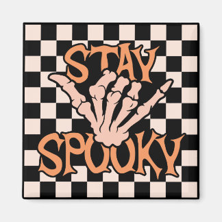 Retro Groovy Checkered Bleibe Spooky Halloween Magnet