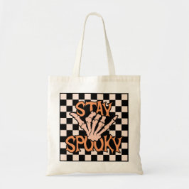 Retro Groovy Checkered Bleibe Spooky Halloween Tragetasche