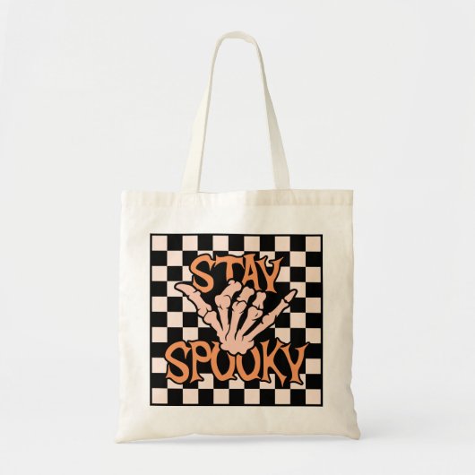 Retro Groovy Checkered Bleibe Spooky Halloween Tragetasche (Vorne)