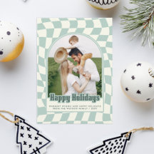 Retro Groovy Checkered Happy Holidays Foto