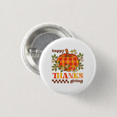 Retro Groovy Checkered Pumpkin Daisy Erntedank Button (Vorne & Hinten)