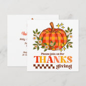 Retro Groovy Checkered Pumpkin Daisy Erntedank Einladung (Vorne/Hinten)