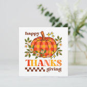 Retro Groovy Checkered Pumpkin Daisy Erntedank Karte (Stehend Vorderseite)