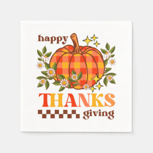 Retro Groovy Checkered Pumpkin Daisy Erntedank Serviette
