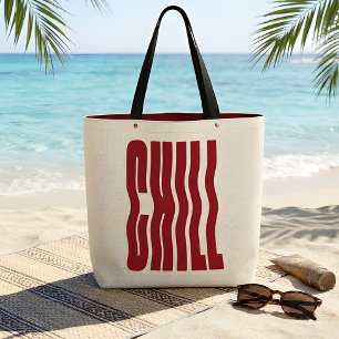 Retro Groovy CHILL Wellige rote ästhetische Leinwa Tragetasche