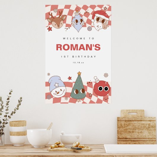 Retro Groovy Christmas Geburtstag Begrüßungszeiche Poster (Küche)