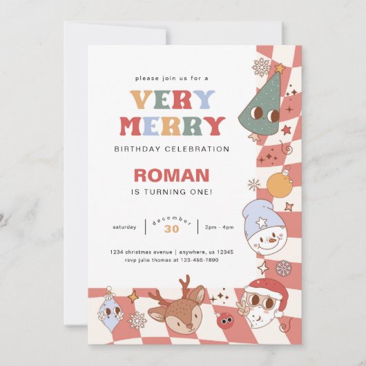 Retro Groovy Christmas Geburtstag Einladung (Vorderseite)