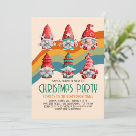 Retro Groovy Christmas Gnomes Budget Holiday Party Einladung