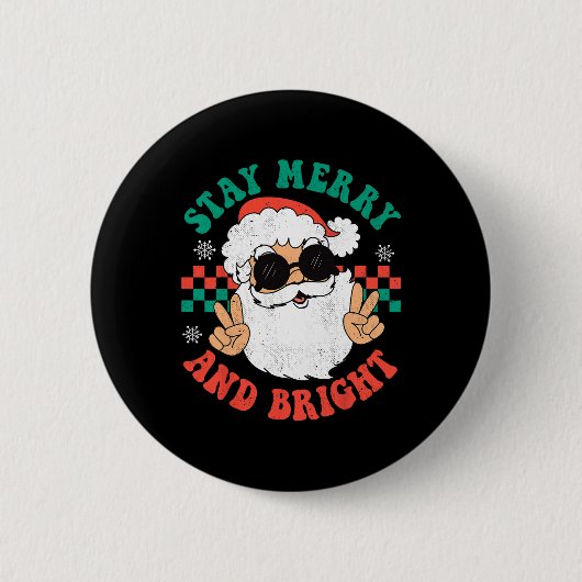 Retro Groovy Christmas Merry Bleibe Bright Hippie Button (Vorderseite)