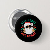 Retro Groovy Christmas Merry Bleibe Bright Hippie Button (Vorne & Hinten)