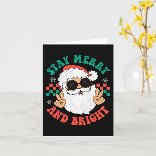 Retro Groovy Christmas Merry Bleibe Bright Hippie  Karte (Gelbe Blume)