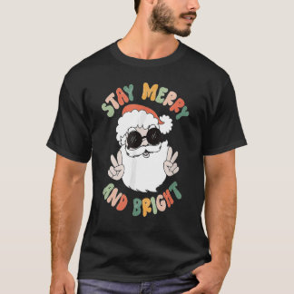 Retro Groovy Christmas Merry Bleibe Bright Hippie T-Shirt