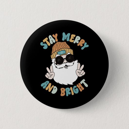 Retro Groovy Christmas Merry Bleibe Bright Santa C Button (Vorderseite)
