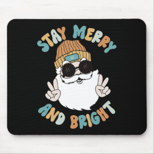 Retro Groovy Christmas Merry Bleibe Bright Santa C Mousepad