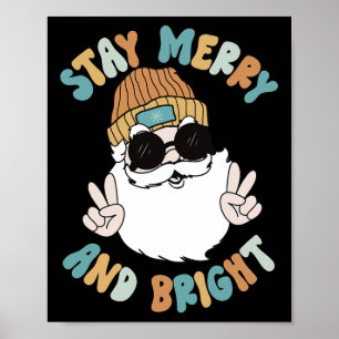Retro Groovy Christmas Merry Bleibe Bright Santa C Poster