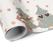 Retro Groovy Christmas Tree Hippie Party Geschenkpapier (Rolleneckpunkt)