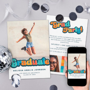 Retro Groovy color 3 Foto Grad Party informell Einladung