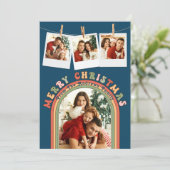 Retro Groovy Colorful 4 Foto Blauer Weihnachten (Stehend Vorderseite)