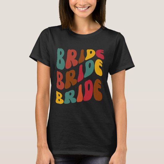 Retro Groovy Colorful Bride 70er,60er,Themed T-Shirt (Vorderseite)