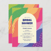 Retro Groovy Colorful Curvy Wavy Brautparty Einladung (Vorne/Hinten)