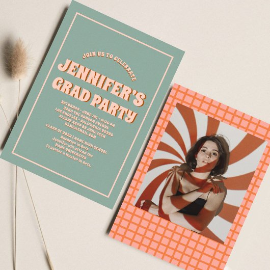 Retro Groovy Colorful High School Graduation Party Einladung