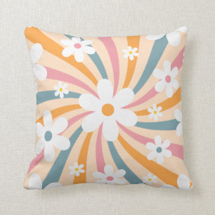 Retro Groovy Colorful Sunshine Daisy Floral Hippie Kissen