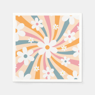 Retro Groovy Colorful Sunshine Daisy Floral Hippie Serviette