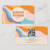 Retro Groovy Colorful Wavy Boho Qr Code Visitenkarte (Vorne/Hinten)