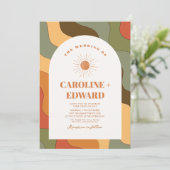 Retro Groovy Colorful Wavy Boho Wedding Qr Code Einladung (Stehend Vorderseite)