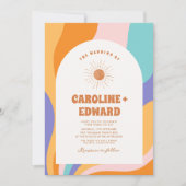 Retro Groovy Colorful Wavy Boho Wedding Qr Code Einladung (Vorderseite)