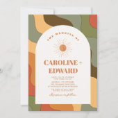 Retro Groovy Colorful Wavy Boho Wedding Qr Code Einladung (Vorderseite)