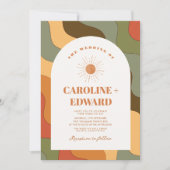 Retro Groovy Colorful Wavy Boho Wedding Qr Code Einladung (Vorderseite)