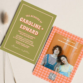 Retro Groovy Colorful Wavy Boho Wedding Qr Code Einladung