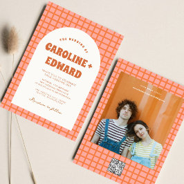 Retro Groovy Colorful Wavy Boho Wedding Qr Code Einladung