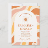 Retro Groovy Colorful Wavy Boho Wedding Qr Code Einladung (Vorderseite)