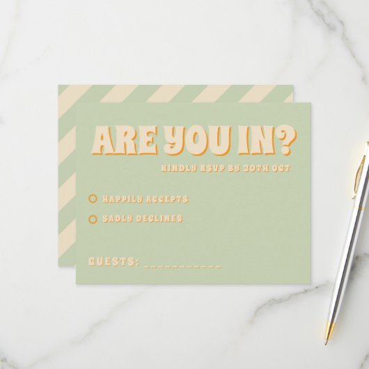 Retro Groovy Colorful Wavy Boho Wedding RSVP Karte (Vorderseite/Rückseite Beispiel)