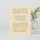 Retro Groovy Colorful Wavy Boho Wedding Save The Date (Stehend Vorderseite)
