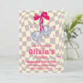 Retro Groovy Coquette Bow Diskothek Balls Geburtst Einladung (Stehend Vorderseite)