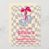 Retro Groovy Coquette Bow Diskothek Balls Geburtst Einladung (Vorne/Hinten)