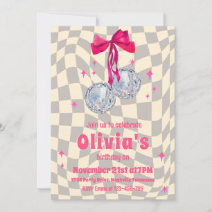 Retro Groovy Coquette Bow Diskothek Balls Geburtst Einladung
