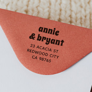 Retro Groovy Couple Names Chic Boho Rücksendeadres Gummistempel