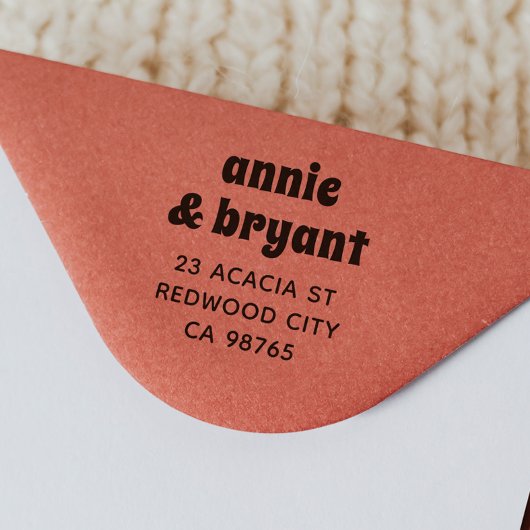 Retro Groovy Couple Names Chic Boho Rücksendeadres Gummistempel