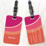 Retro Groovy Curve Pink Orange Personalisiert Gepäckanhänger<br><div class="desc">Abstraktes modernes, groovy gebogenes Streifendesign in Rosa- und Orangetönen mit personalisiertem Namen in einem Retro-Schriftart. Der individuelle Name ist mit einem Schlagschatten in kontrastfarbener Farbe ausgestattet, der einen lustigen 3D-Effekt aus den 70er Jahren ermöglicht. Reverse hat Platz für alle Details - fügen Sie alle, die Sie gewollt haben, und verlasse...</div>